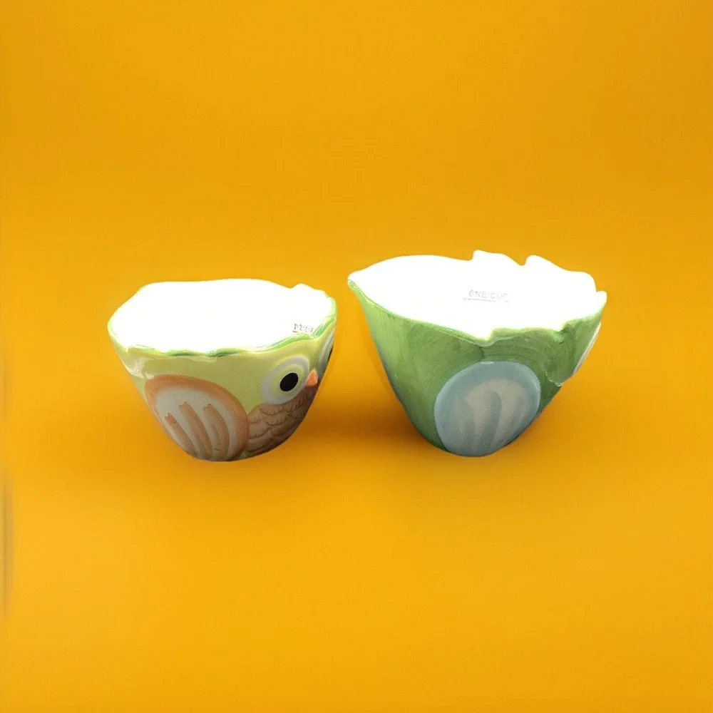 Porcelain Owl Measuring Cups Hand Painted for Pier 1 Imports (1/2 cup and 1 cup)